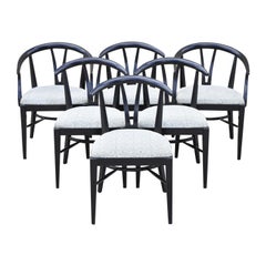 Vintage Blowing Rock Mid-Century Modern Black Lacquer Wishbone Dining Chairs, Set of 6
