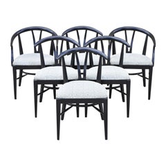 Used Blowing Rock Mid-Century Modern Black Lacquer Wishbone Dining Chairs, Set of 6