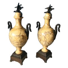 Pair of 19th Century Sienna Marble and Bronze Urns