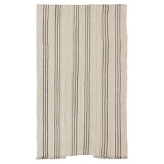 Striped Turkish Vintage Kilim Flat-Weave Rug in Shades of Browns and Ivory