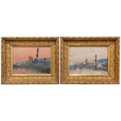 Antique Pair of 19th Century French Landscape Oil on Board Paintings Signed F. Blanco