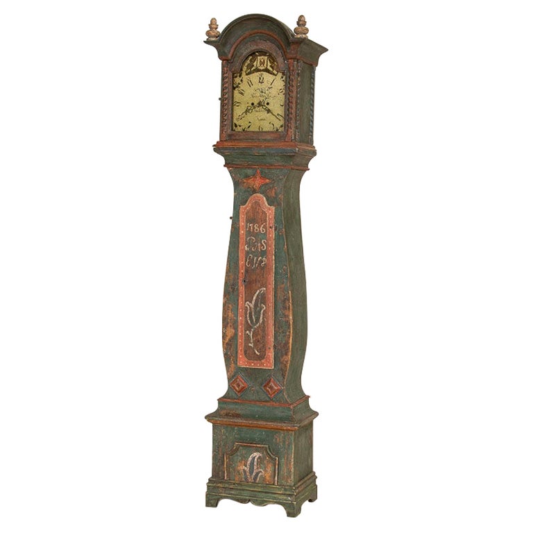Antique Original Painted Swedish Mora Grandfather Clock, Dated 1786