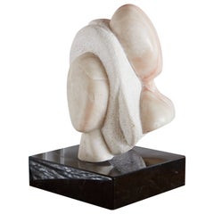 Pink and White Abstract Marble Sculpture on Black Base