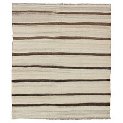 Turkish Retro Flat-Weave in Light Brown and Cream with Stripe Design