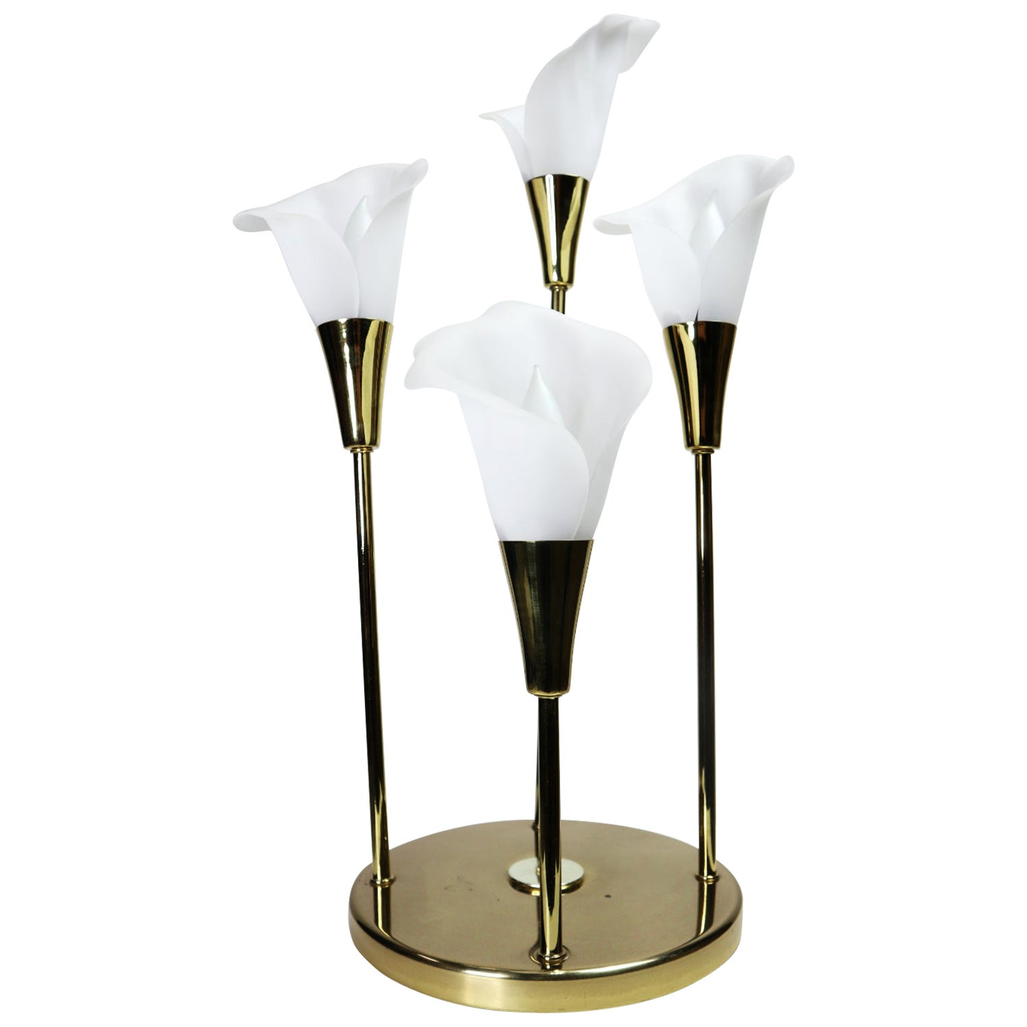 Vintage Calla Lily White Floral Lamp with Gleaming Brass Base
