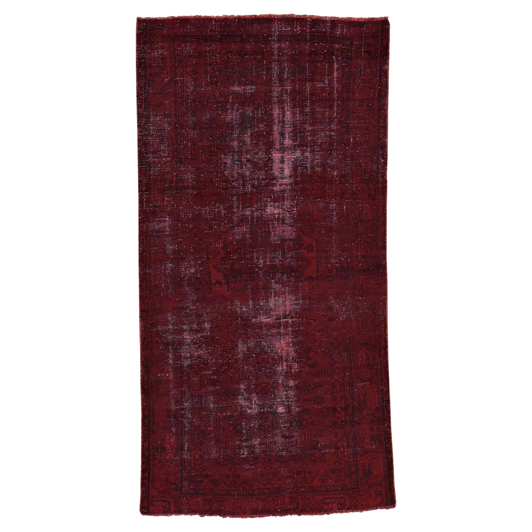 Vintage Persian Overdyed Hamadan Dark Worn HandKnotted Wide Runner