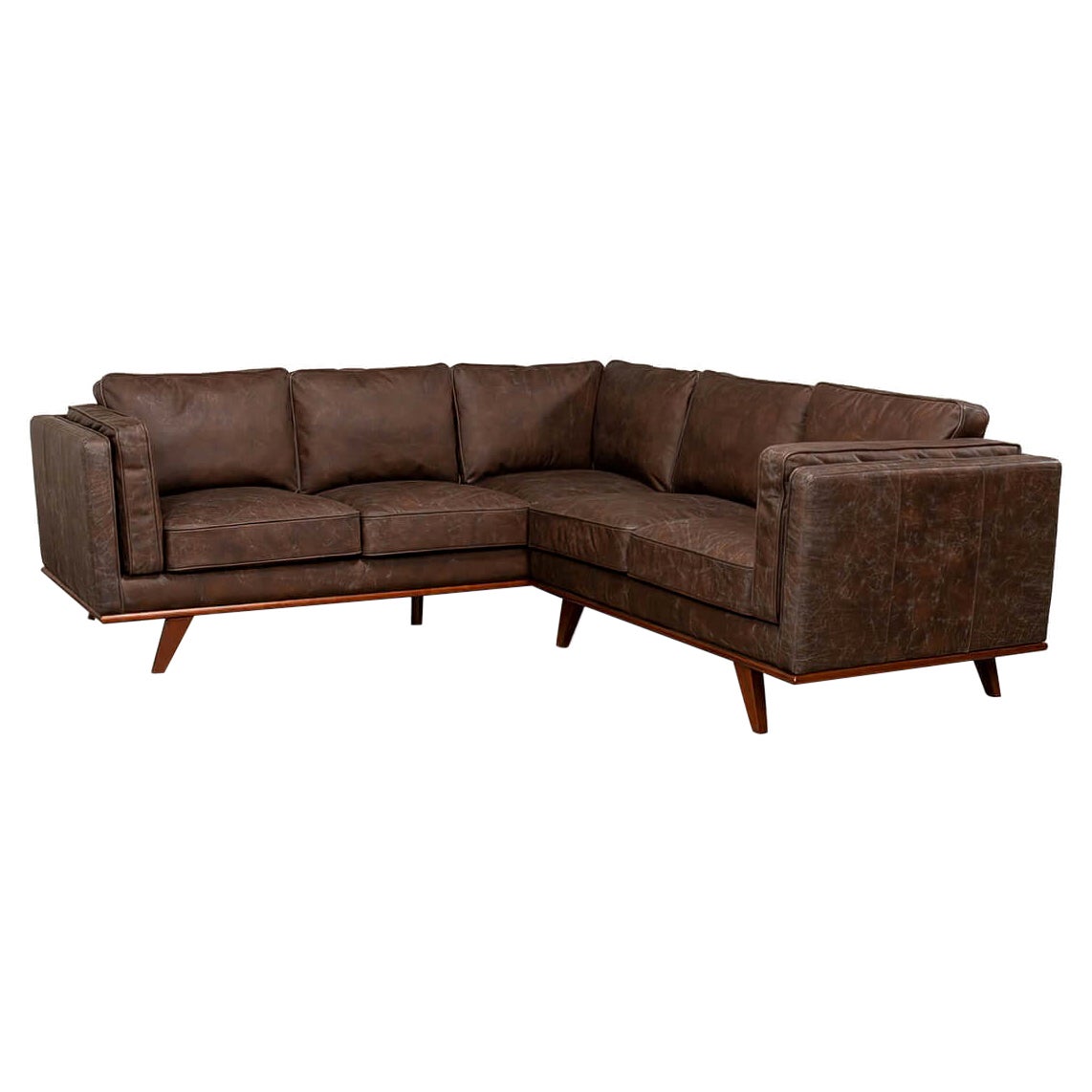 European Mid Century Style Leather Sectional Sofa