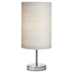 Mid-Century Modern White Wood Veneer Table Lamp with Brushed Steel Stand