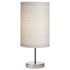 Mid-Century Modern White Wood Table Lamp with Brushed Steel