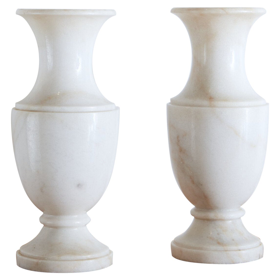 Extra Large Pair of White Carrara Marble Vases 