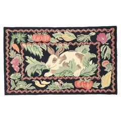 Retro Garden Rabbit Hooked Rug with French Country Cottage Style