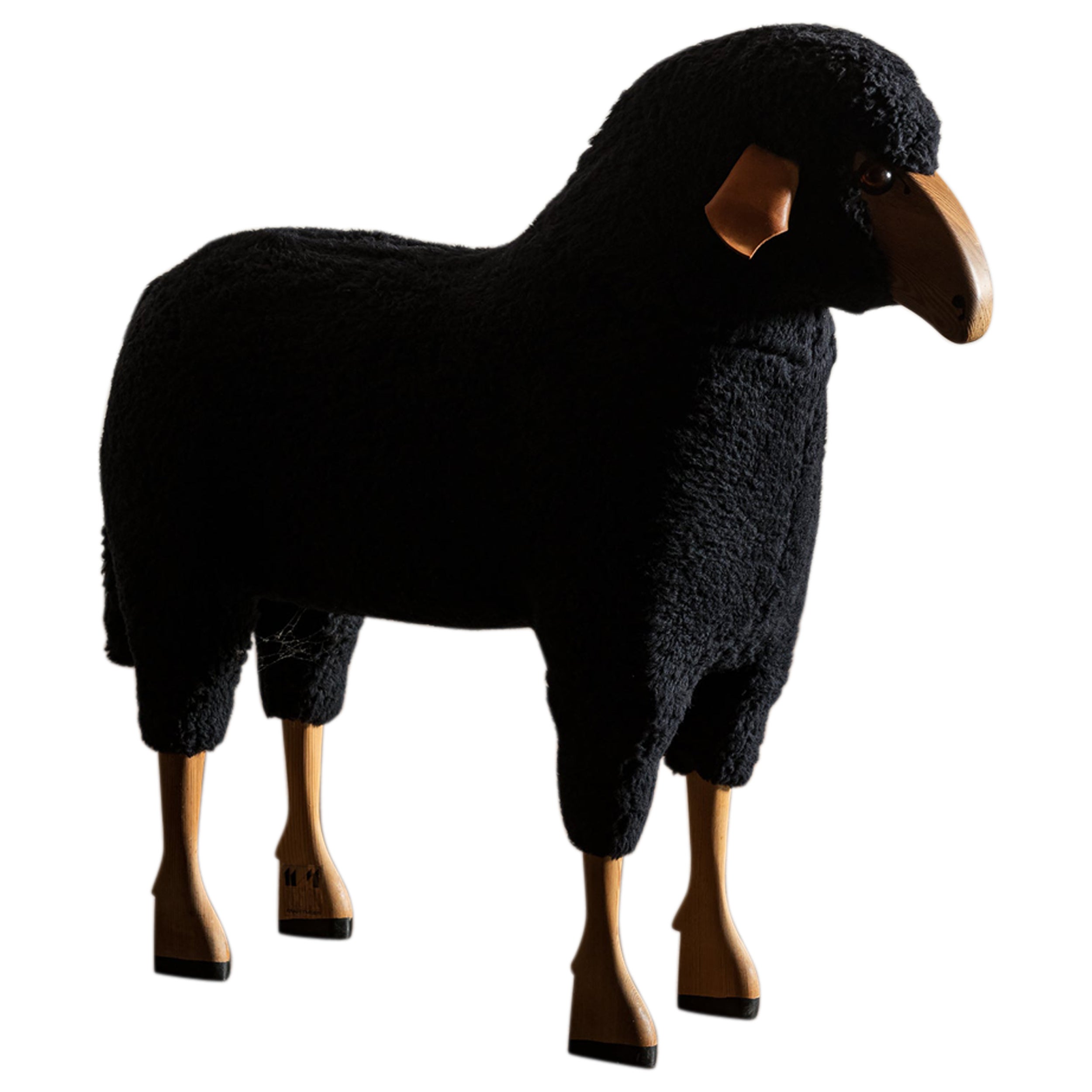 Schafskulptur aus schwarzem Schafsleder von Hans-Peter Krafft, Deutschland, 1970er Jahre
