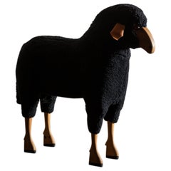 Sheep Sculpture in Black Sheepskin by Hans-Peter Krafft, Germany, 1970s