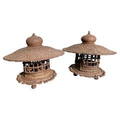 Japanese Matching Pair Used Yukimi Lanterns, Signed