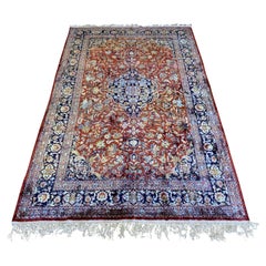 Authentic Persian Silk Kashan Rug, circa 1970s