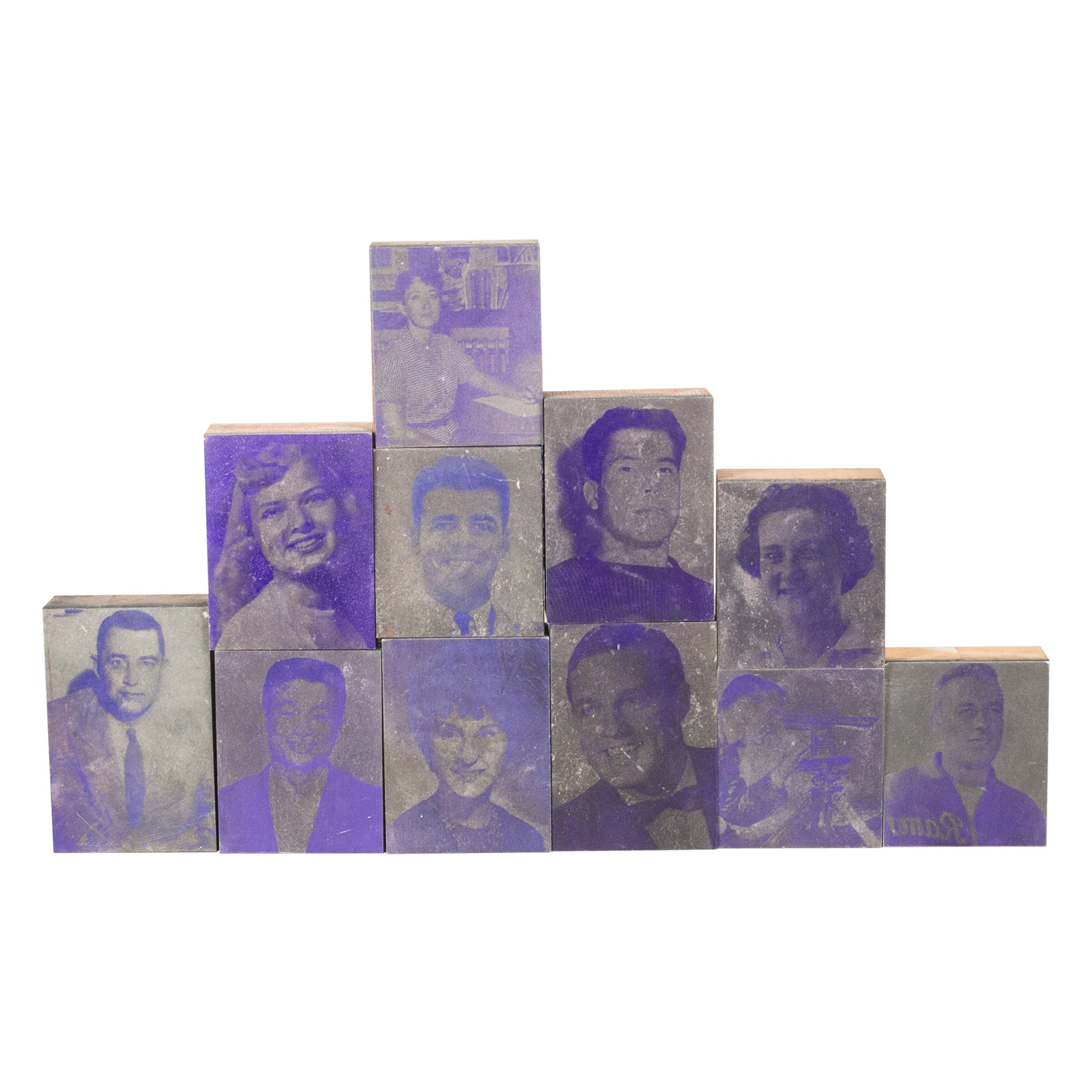 Collection of Purple Typeset Portrait Print Blocks c.1960-Two Sets Available