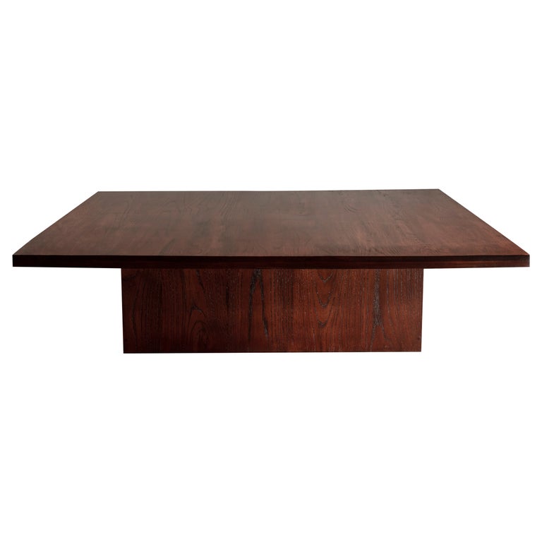 Brown Oak Square Coffee Table For Sale