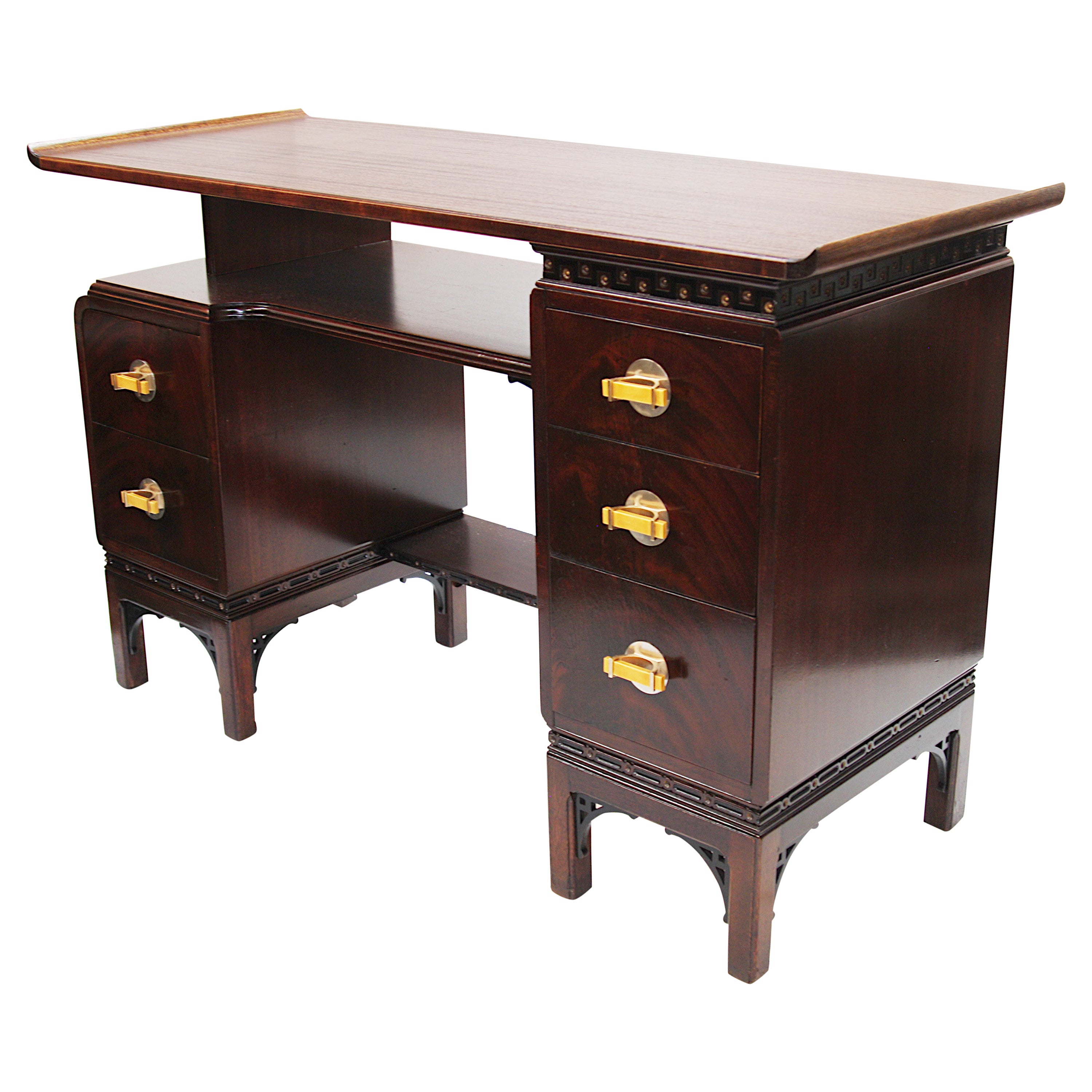 Mid-Century Modern Asian-Influenced Pagoda Desk by The Northern Furniture Co. For Sale