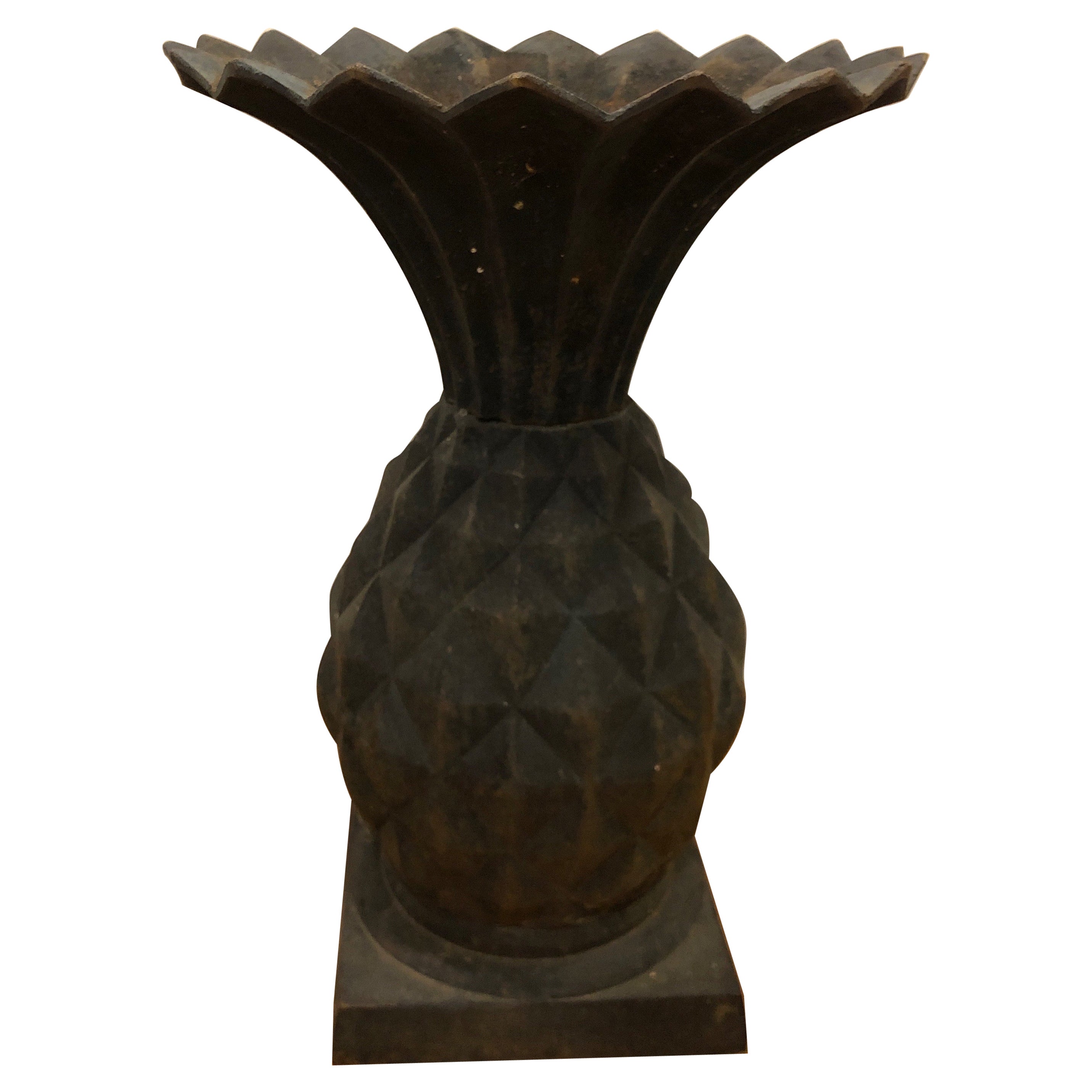 Antique Cast Iron Pineapple Planter Urn, Art Nouveau