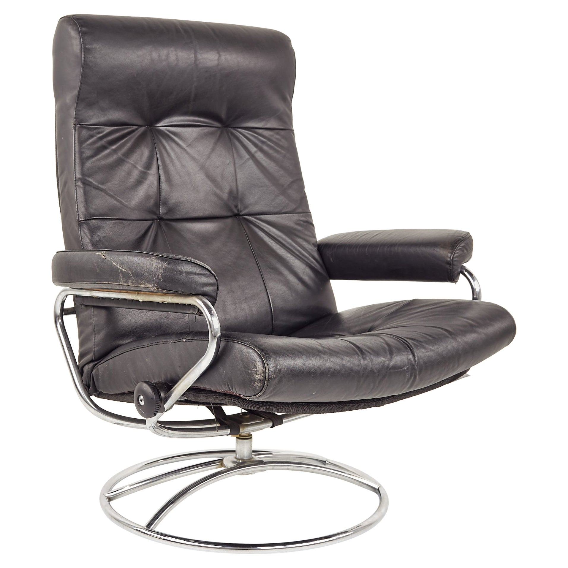 Ekrones Mid Century Black Leather and Chrome Lounge Chair