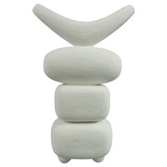 White Winged Crown, 4 Part Ceramic TOTEM, Hand Built Sculpture by H. Starcevic