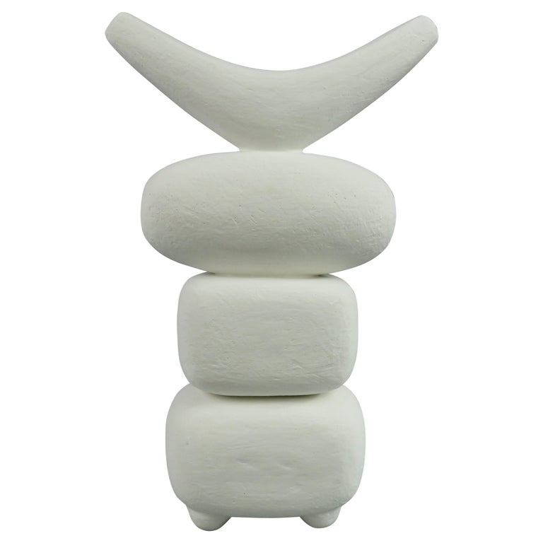 White Winged Crown, 4 Part Ceramic TOTEM, Hand Built Sculpture by H. Starcevic For Sale