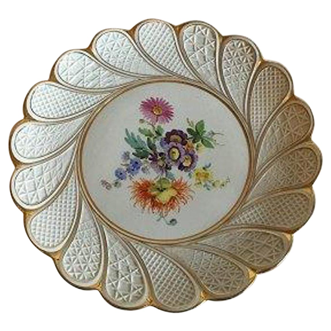 Meissen Plate with Flower Decoration and Gold For Sale
