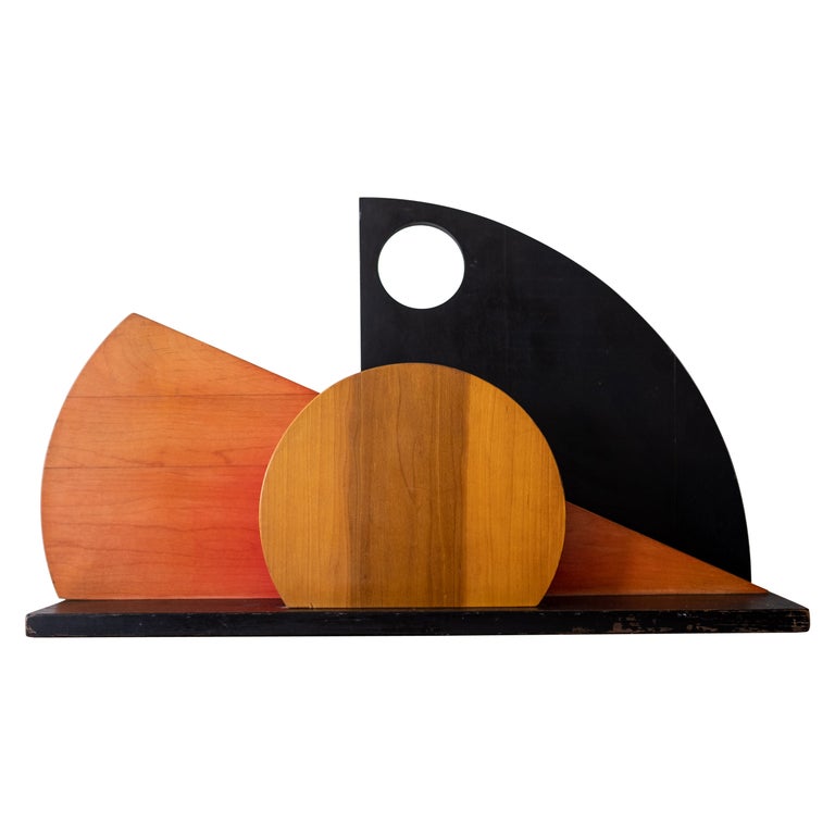 Postmodern Abstract Geometric Wood Sculpture For Sale