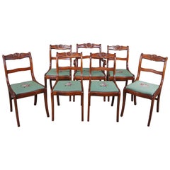 7 Antique Craddock Duncan Phyfe Mahogany & Floral Needlepoint Dining Chairs