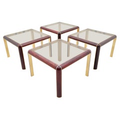 One of Four Mahogany, Brass and Glass Side Tables, 1980s