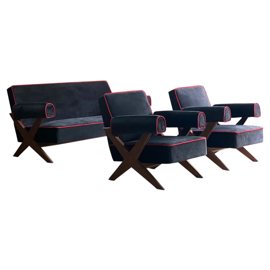 Pierre Jeanneret PJ-010806 ‘Easy Lounge’ Sofa & Armchairs Set 2 1958-59 For Sale