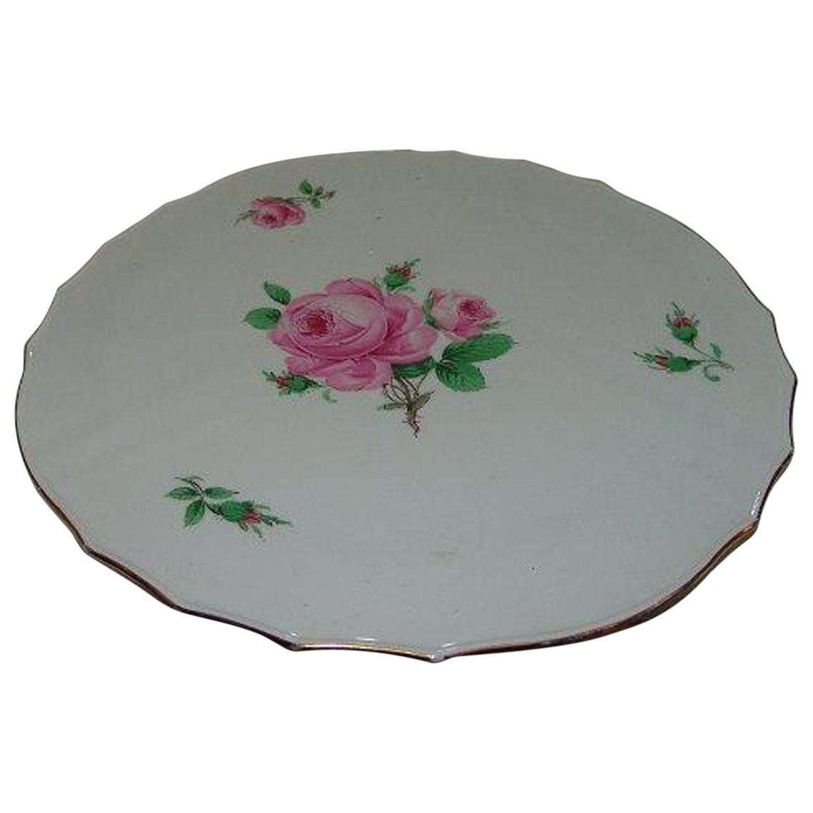 Meissen Porcelain Large Cake Serving Plate with Rose Design For Sale