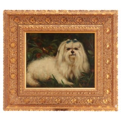 Painting Oil on Canvas Depicting a Maltese Dog, France, 1880, Dipinto