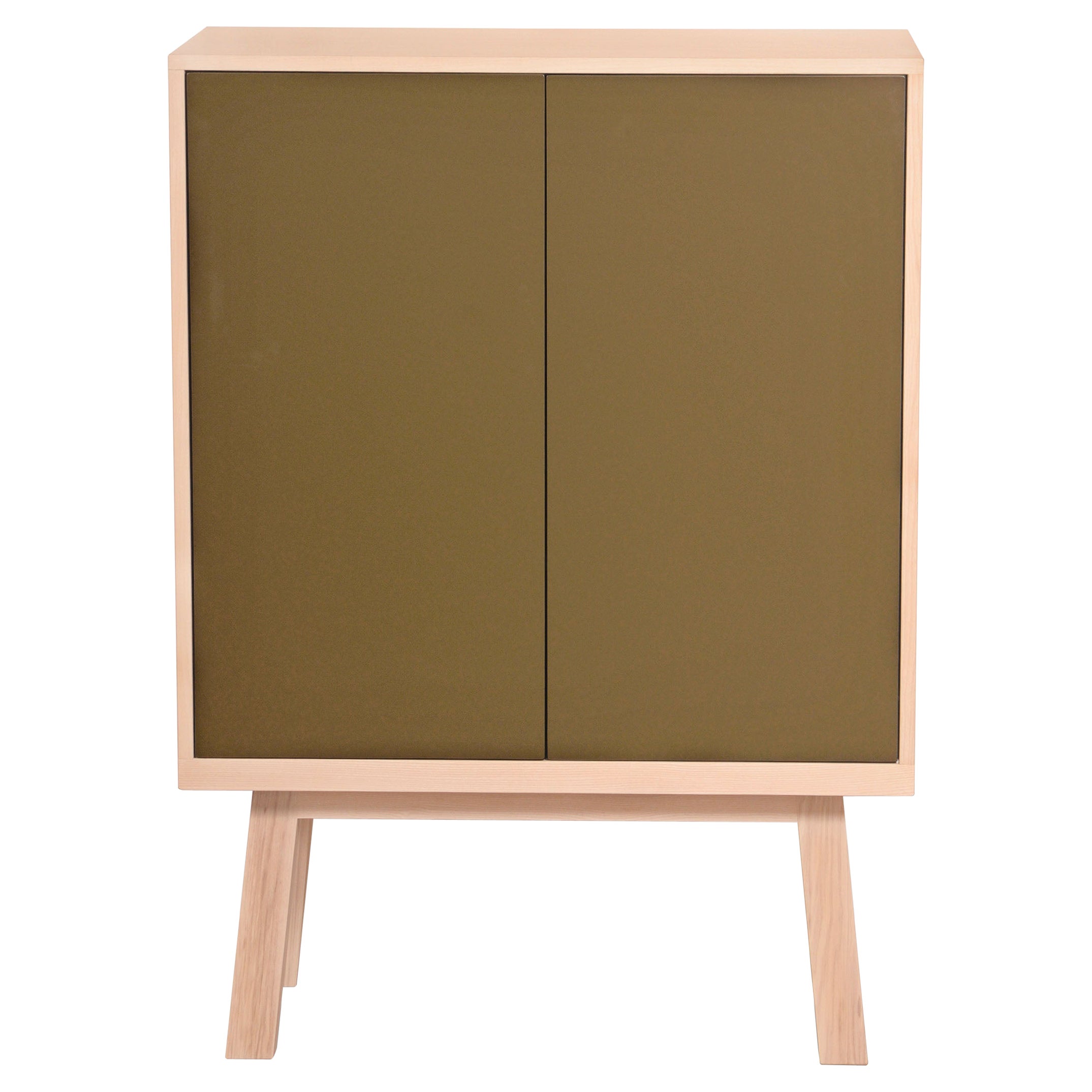 Scandinavian Design Shelf Cabinet in Solid Ash, 2 Doors 2 Shelves