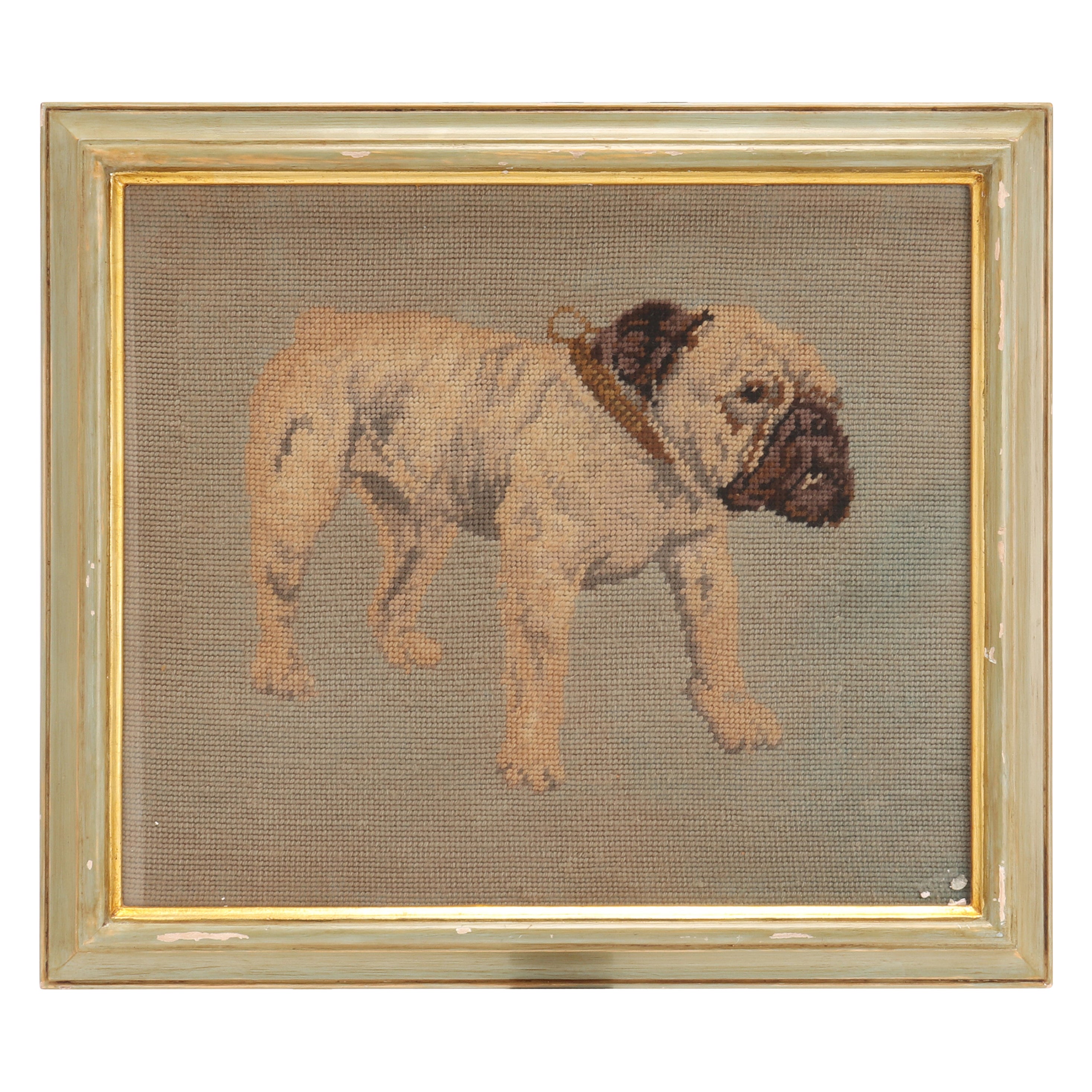 Framed Petit-Point Depicting a Bulldog, Austria, 1880