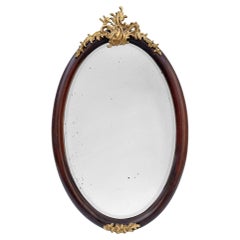 Antique French Oval Mirror, Mahogany Wood & Louis XV Style Shell, circa 1860