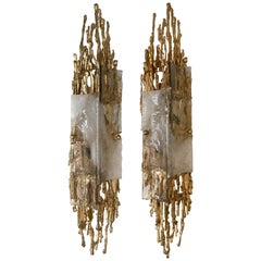 Pair of Gilt Bronze Murano Glass Sconces by Claude Victor Boeltz, France, 1970s