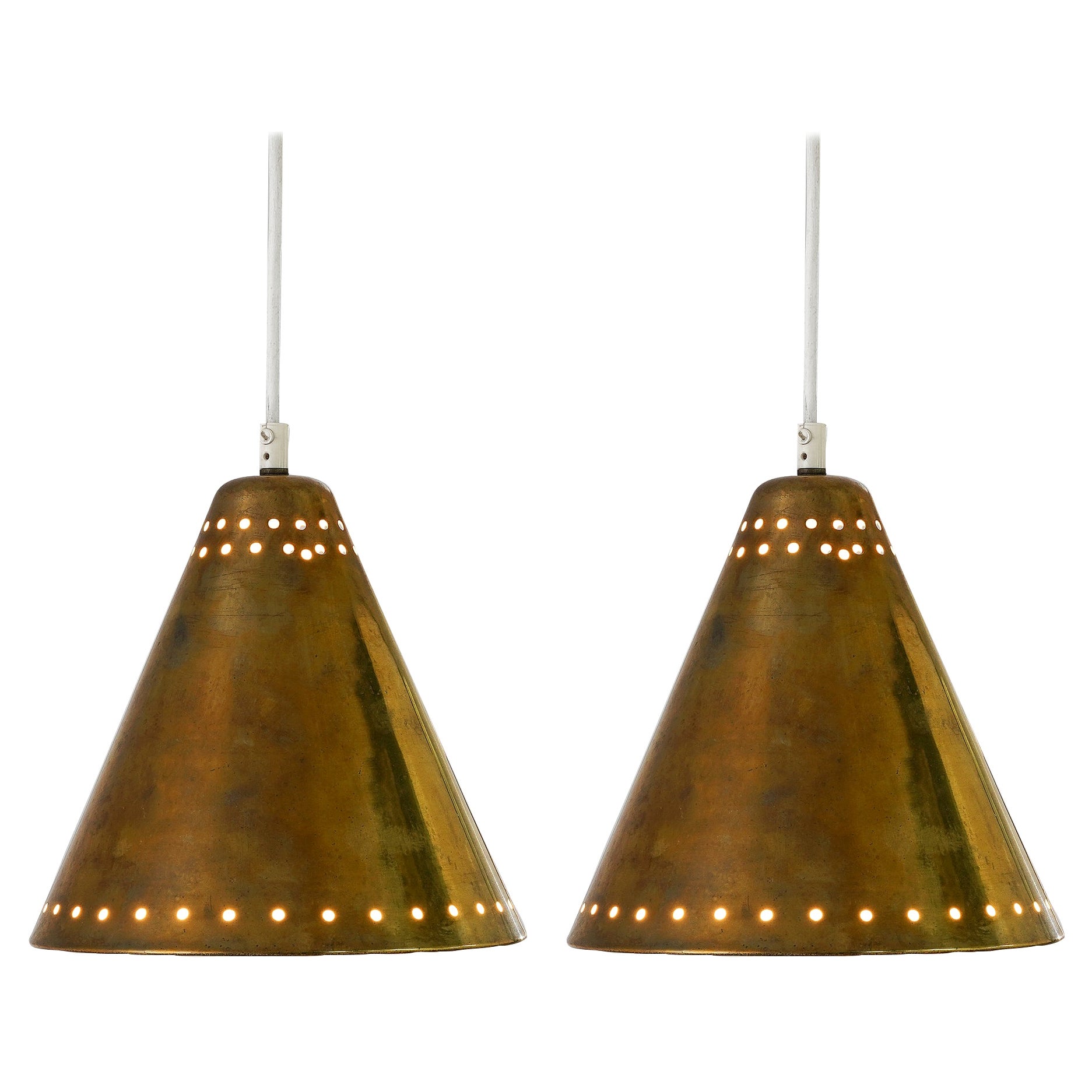 Brass Pendants with Perforated Lampshade