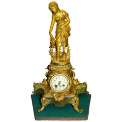 Pendule de cheminée française du XIXe siècle Sculpture Moureau, bronze et marbre