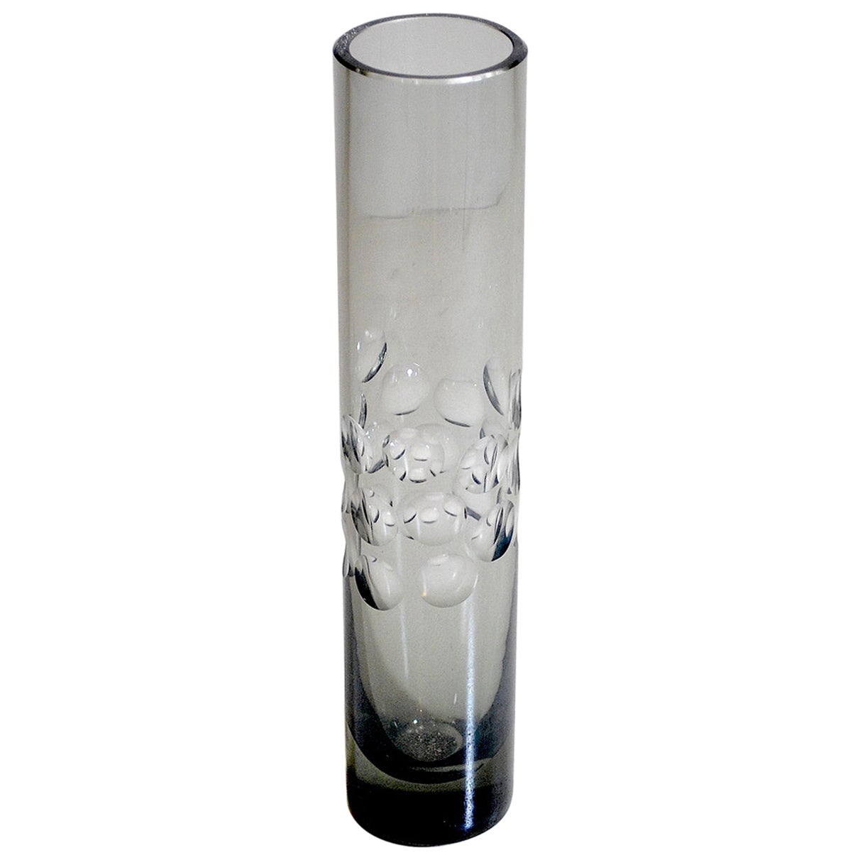 Vase cylindrique en verre fumé épais des années 1960