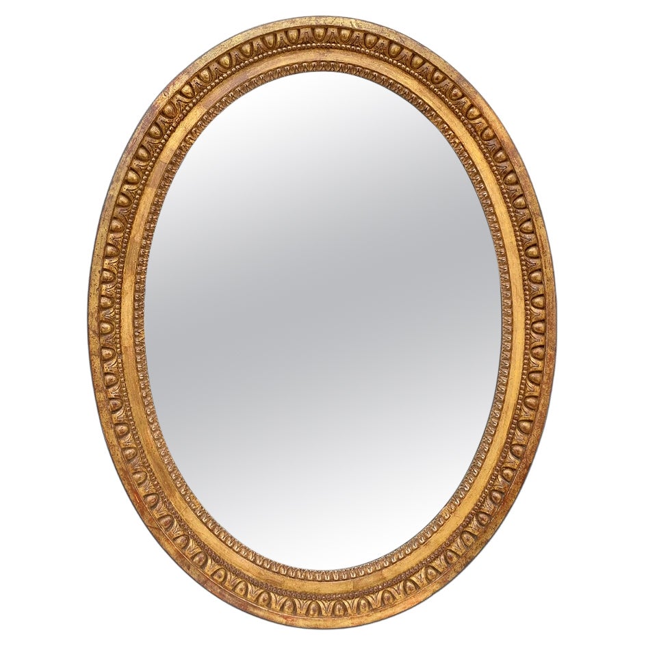 Antique French Giltwood Oval Mirror, Louis XVI Period, circa 1780 For Sale