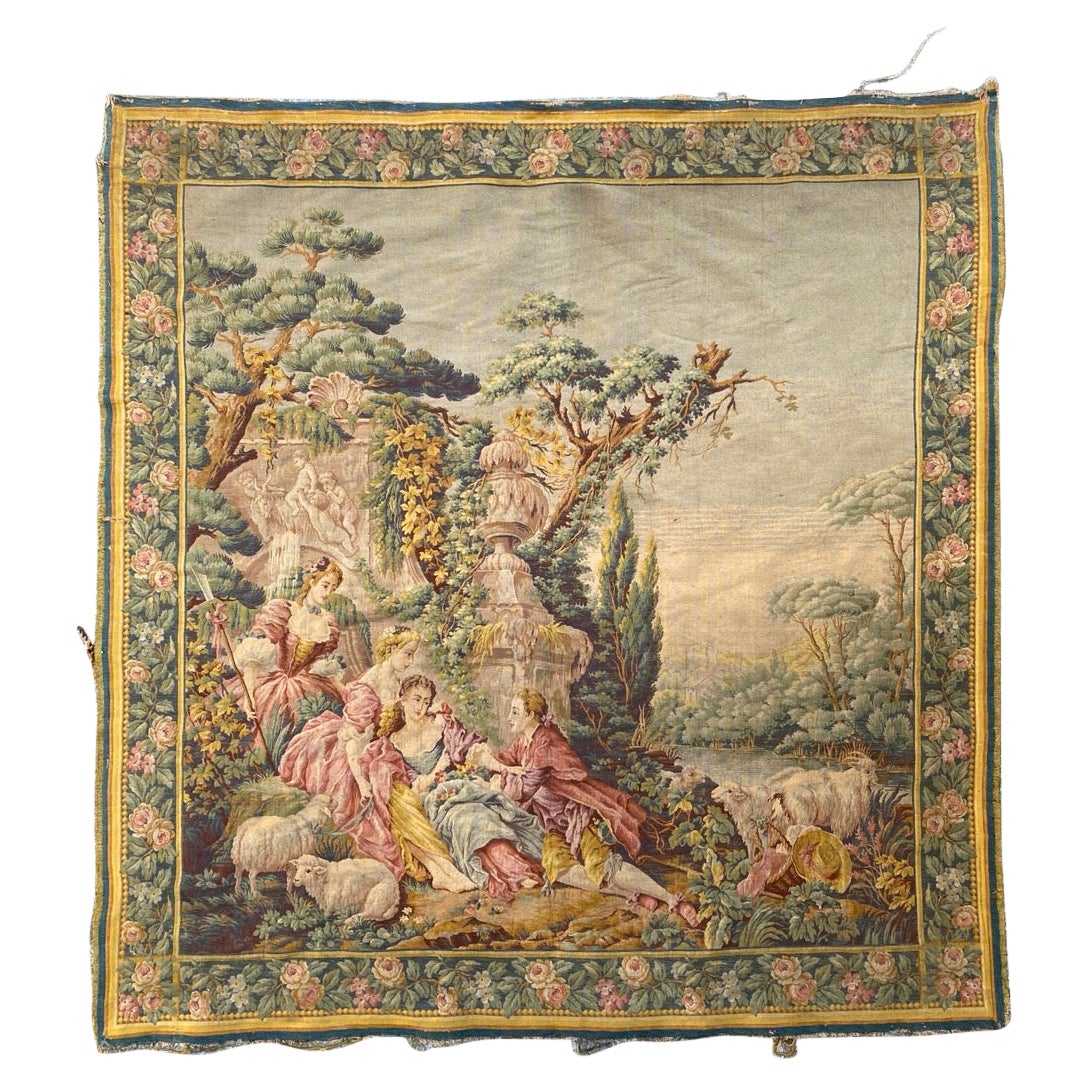 Bobyrug’s Nice Vintage Aubusson Style Tapestry For Sale