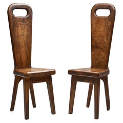Vintage Olive Wood High Back French Chairs, France, 1970s