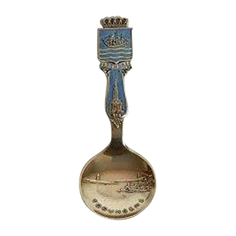 Norwegian Souvenir Sugar Spoon with Enamel from Arendal by Sigurd Vik For Sale