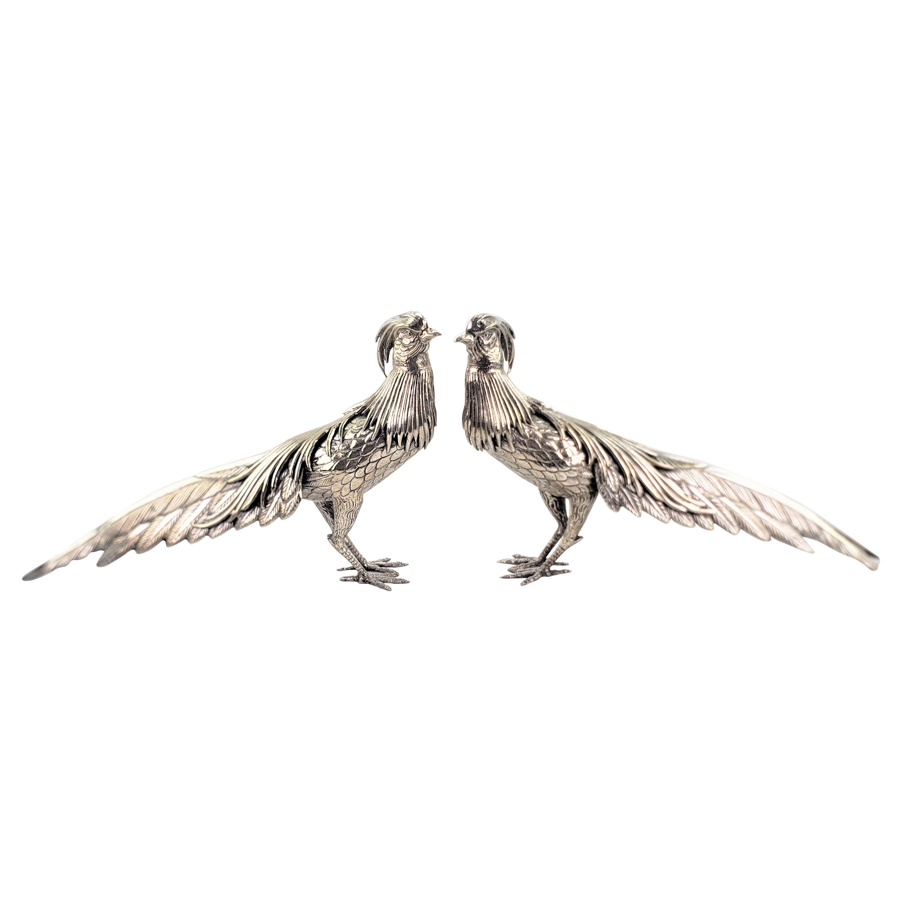 Pair of Antique Silver Plated Decorative Exotic Bird or Pheasant Sculptures