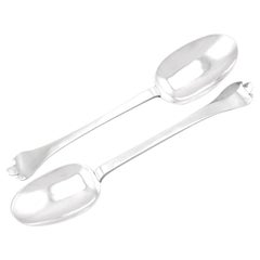 Antiguas Cucharas Trefid de Plata de Ley con Patrón de Cola de Rata Circa 1680