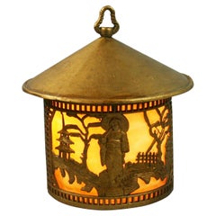 Japanese Garden Scene Lantern with Bent Glass