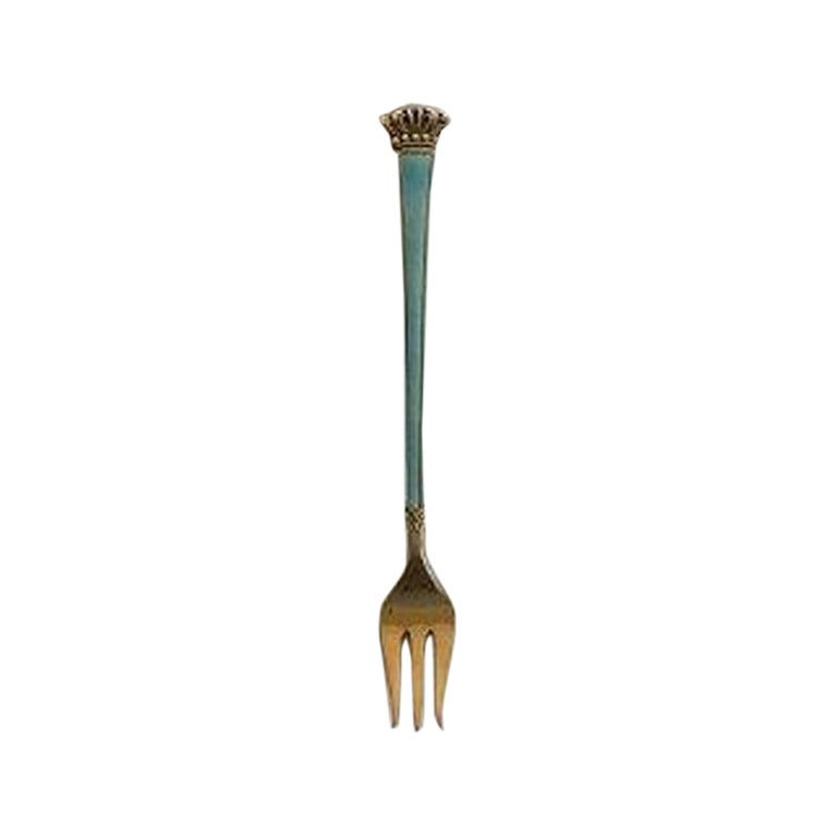 Gold Plated Sterling Silver with Light Blue Enamel Cold Meat Fork For Sale