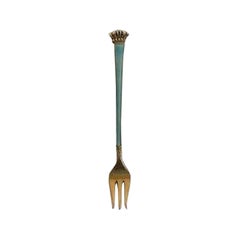 Gold Plated Sterling Silver with Light Blue Enamel Cold Meat Fork