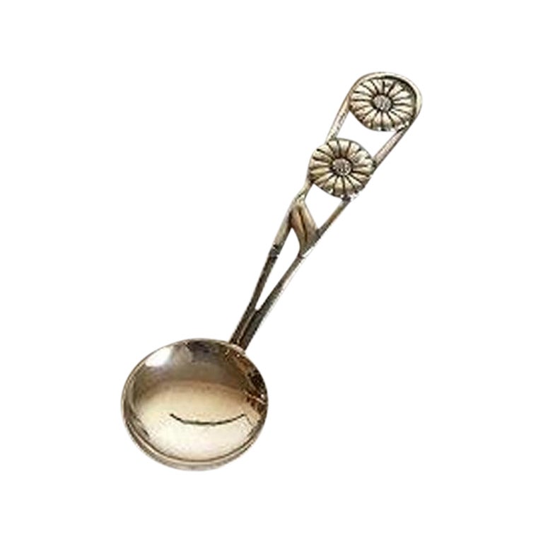 Silver Sugar Spoon with 2 Daisys For Sale